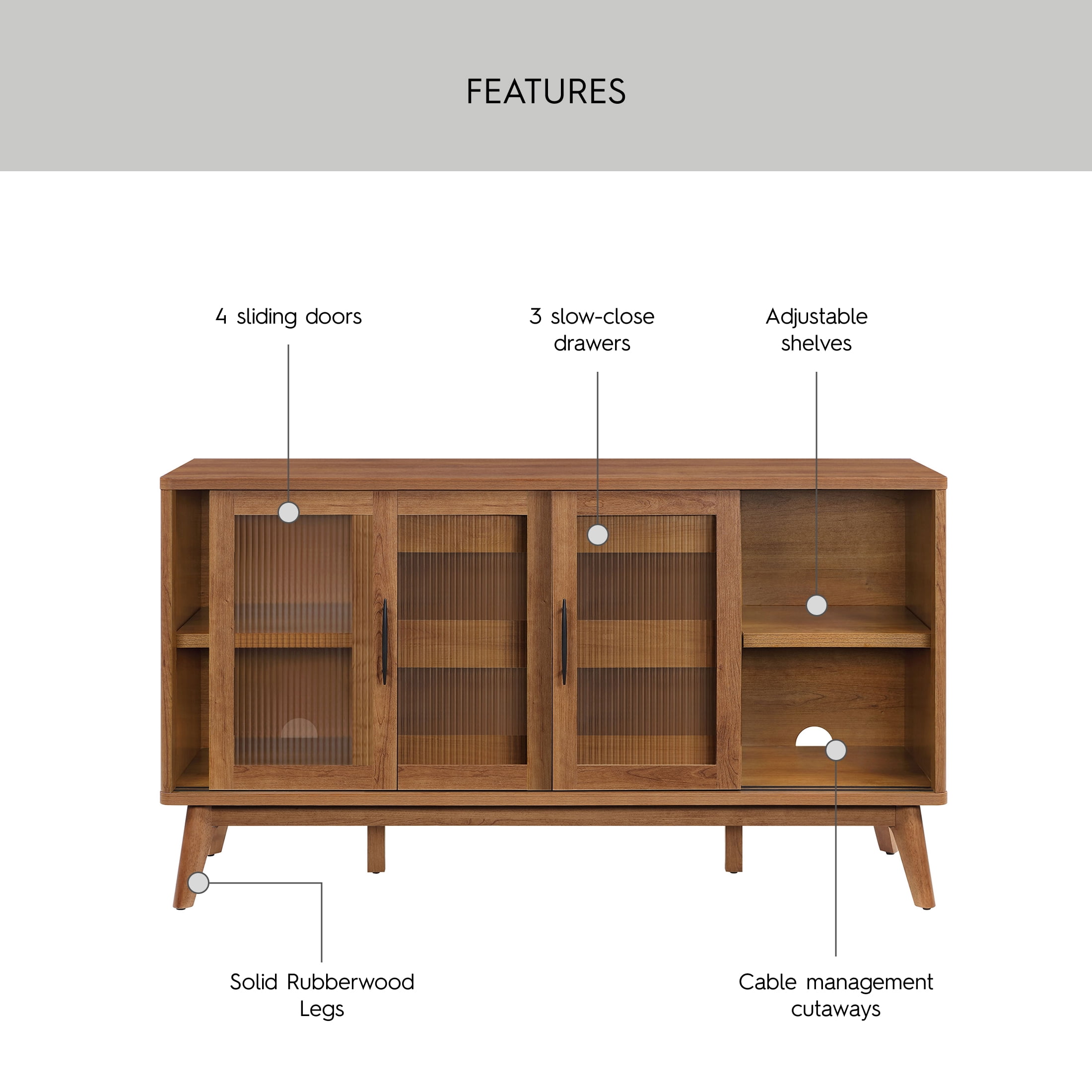 Better Homes & Gardens Greyson Glass Door Buffet Cabinet, Acorn Finish