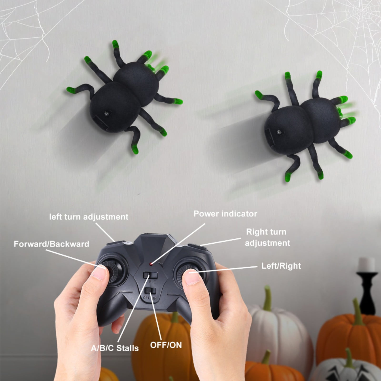 ZMKIAG Remote Control Halloween Spider Wall Climbing Toys - Flocking Spider Themed Indoor Play Climber with LED Lights for 𝗕𝗼𝘆𝘀 & 𝗚𝗶𝗿𝗹𝘀 Ages 3 and Up, Fun Interactive 𝗞𝗶𝗱𝘀 Gift