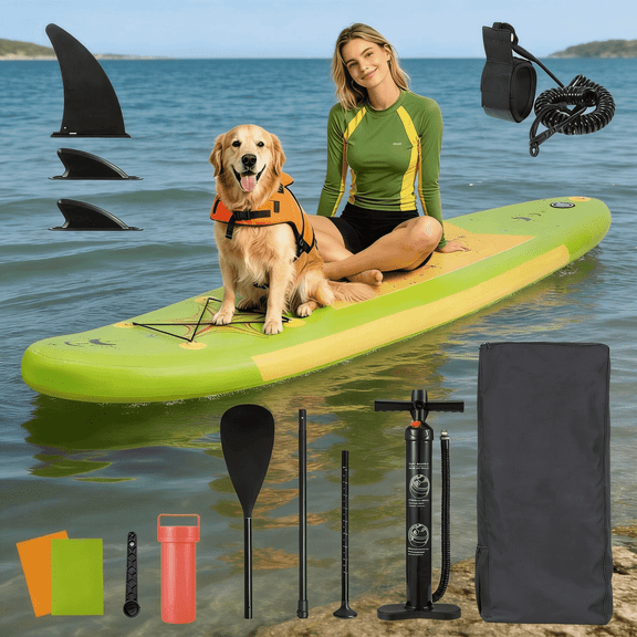Naipo 10ft Inflatable Paddle Board Full SUP Accessories Beginner Stand Up Paddle Board 17 lbs Lightweight Enhanced Safety Features for Beginner Avocado Green