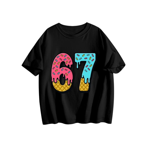 Niogvi Six Seven Funny Gesture Graphic Tees,67 T-Shirt Suitable For boys girls,Black 90cm