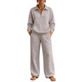 thumbnail image 7 of Smupbvky Womens Half Zip Sweatsuits Collared Long Sleeve Pullover and Wide Leg Pants Casual Fall 2 Piece Workout Set (S, Khaki), 7 of 7