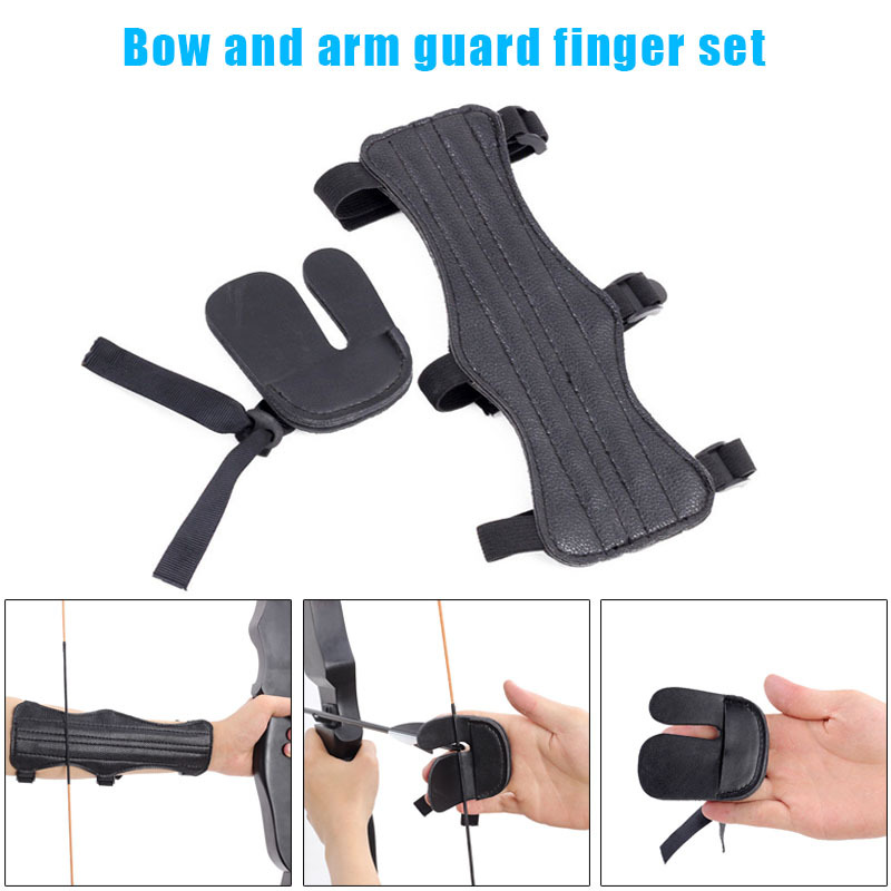 HRSR Archery Arm Forearm Guard Finger Tabs Protector Set for