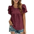 thumbnail image 3 of Fesfesfes Womens Shirt Womens Fashion Short Sleeves Round Neck Solid Color Loose Tops Blouse Knitted Sweater Women Short Sleeve Shirt XS(US:2), 3 of 7