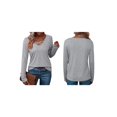 thumbnail image 2 of Camiseta de Larga con Cuello en V para Mujer, Estilo Casual, Cómoda, Elástica, de Color Liso. Gris XL, 2 of 6