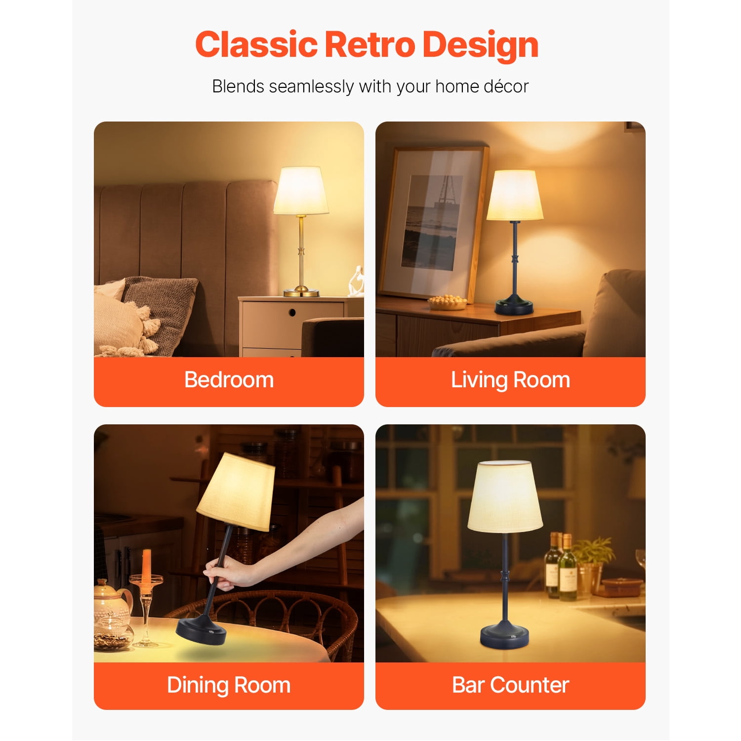 KFFKFF Cordless Table Lamp, 2 Pack, Rechargeable 5200mAh Battery, Adjustable 3-Level Brightness, Fabric Shade, Warm White Light 2700-3000K, Ideal for Restaurants, Bedrooms, Bars, Black