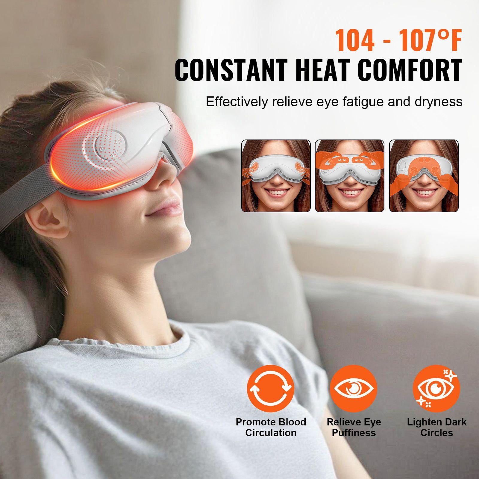 Heated Eye Massager Mask with Bluetooth Music 5 Modes Foldable 180 Degrees for Migraine Eye Strain Dark Circles Gift for Men Women White