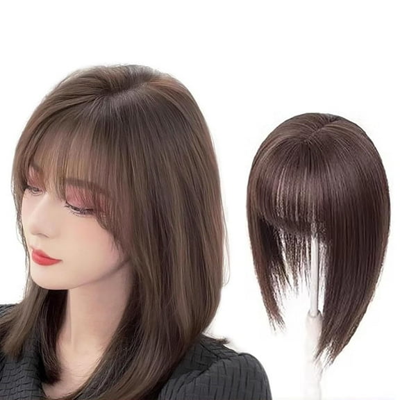 Make Hair Thicker Instantly-Air Bangs Hair Piece, Confideint/Curetoaway Clip in Bangs Real Human Hair, Clip On Bangs for Women, Receding Hairline Band Women, Fake Bangs(Dark Brown-35cm/13.78in)