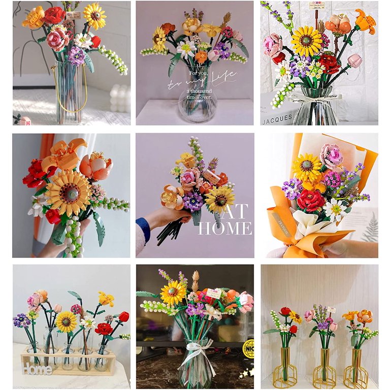 Flowers Bouquet Building Kit, Artificial Flower Blocks Set Toy for