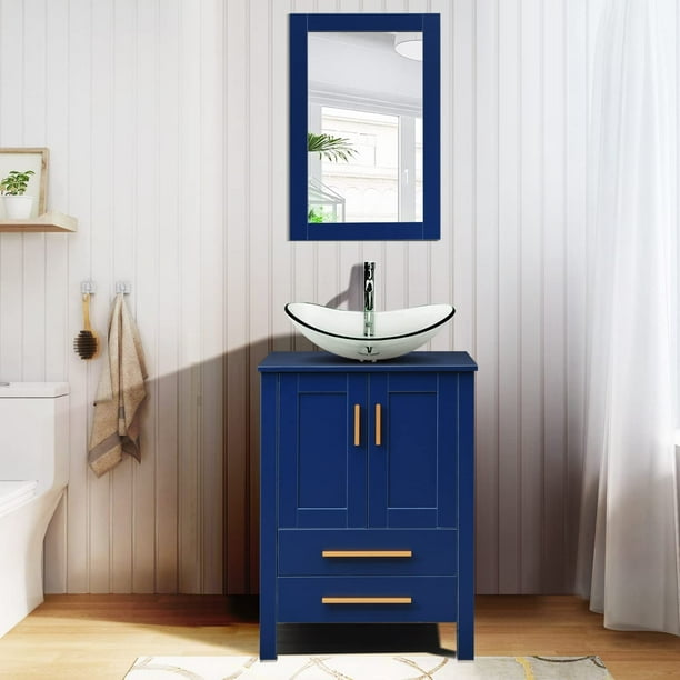 FULLWATT 24 Inch Bathroom Vanity and Sink Combo Blue Modern
