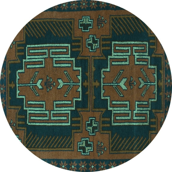 Ahgly Company Machine Washable Indoor Round Persian Turquoise Blue Traditional Area Rugs, 3' Round