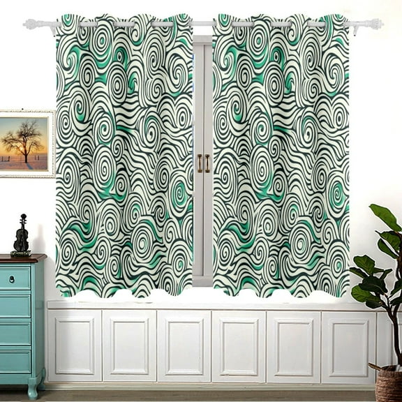 Green and Black Abstract Swirl Blackout Curtains for Living Room Bedroom 55W x 54L Insulated Window Drapes 2 Panels