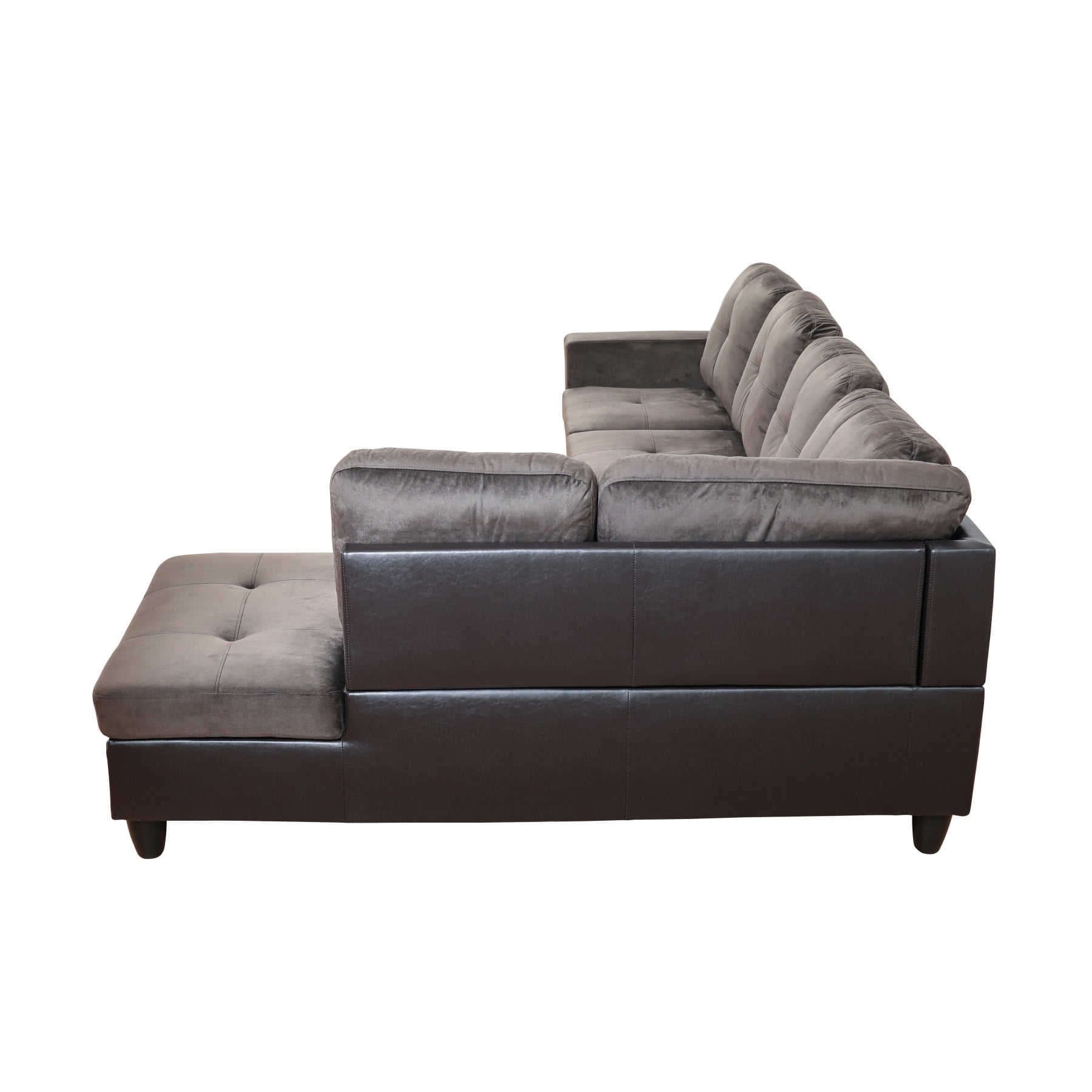 Hommoo Flannel & PVC L-Shaped Sectional Couch and Sofa Set, Modern Living Room Furniture Set, Right Side, Dark Brown