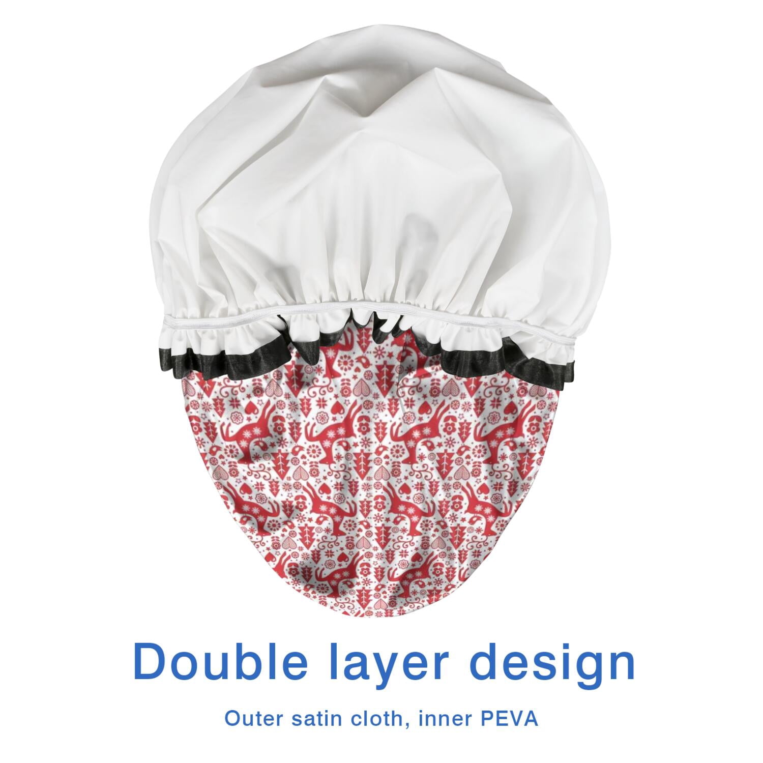 Shower Caps,Red Christmas Reindeer Pattern Waterproof Shower Cap for Women 4 Pieces,Double Reusable Hair Cover for Shower PEVA Elastic Stretch Hem