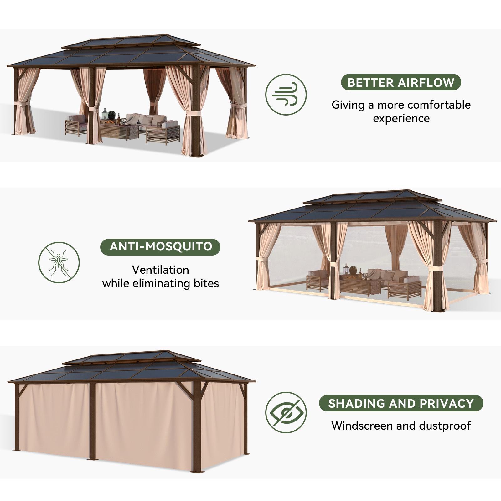 Aoxun 12x20ft Hardtop Gazebo, Aluminum Frame Pavilion with Curtains ...