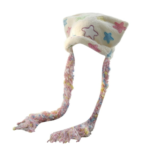 lanema Colorful Star Cat Ear Cap Girls Bonnet Y2K Earflap Bobble Hat Women Casual Hat