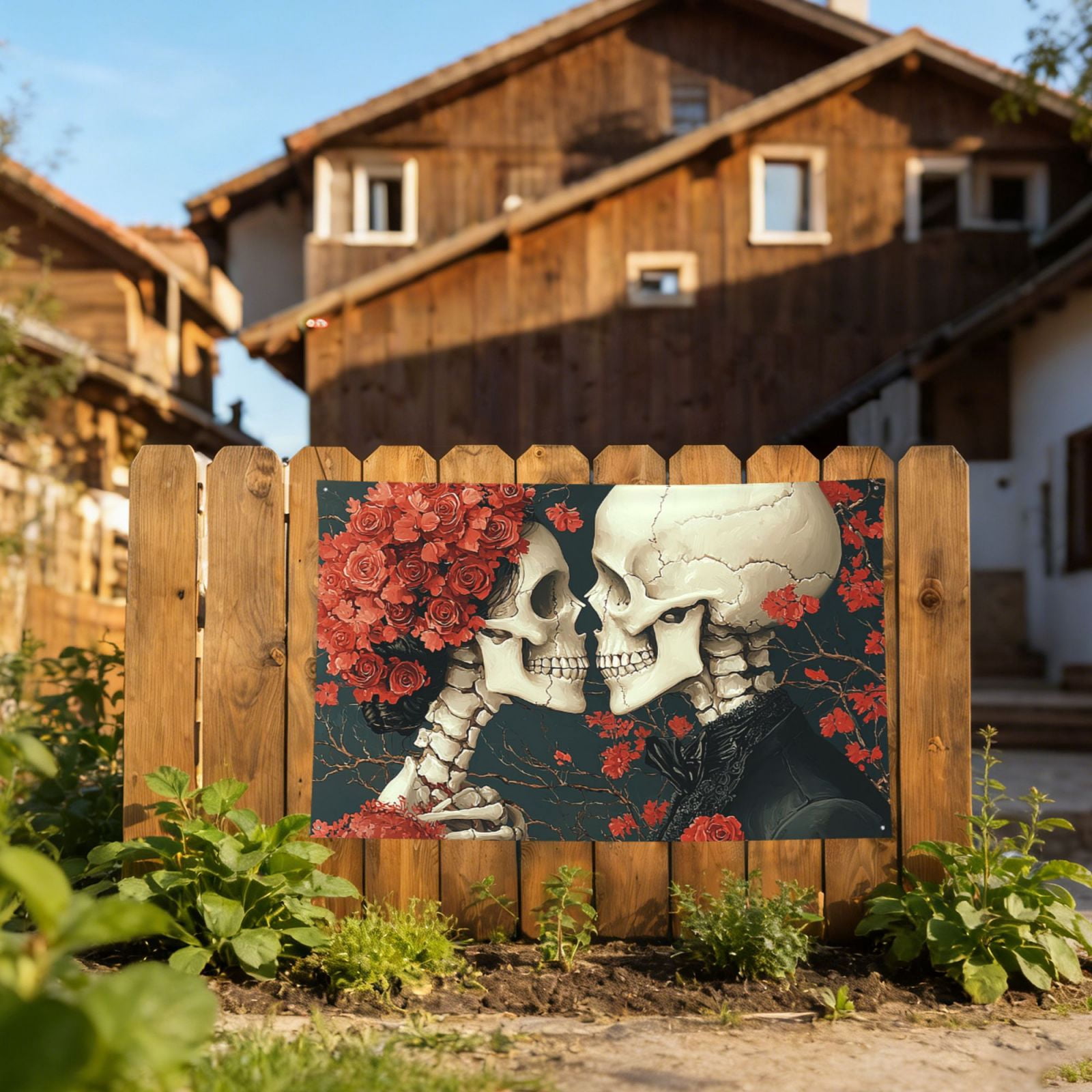 Gothic Skull Couple Four Hole Decorated Banner Flag for Garden Yard Home Decoration Indoor Outdoor 4x6 Ft