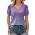 thumbnail image 4 of NAMTYQX Casual Tops for Women Lightweight Soft Short Sleeve Casual Relaxed Fit Plus Size Trendy V Neck Solid Color Light Purple Size XL, 4 of 5