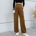 thumbnail image 2 of ShomPort Summer Fashion Wide Leg Pants for Women Business Straight Pants High Waist Button Trousers with Pockets, 2 of 6