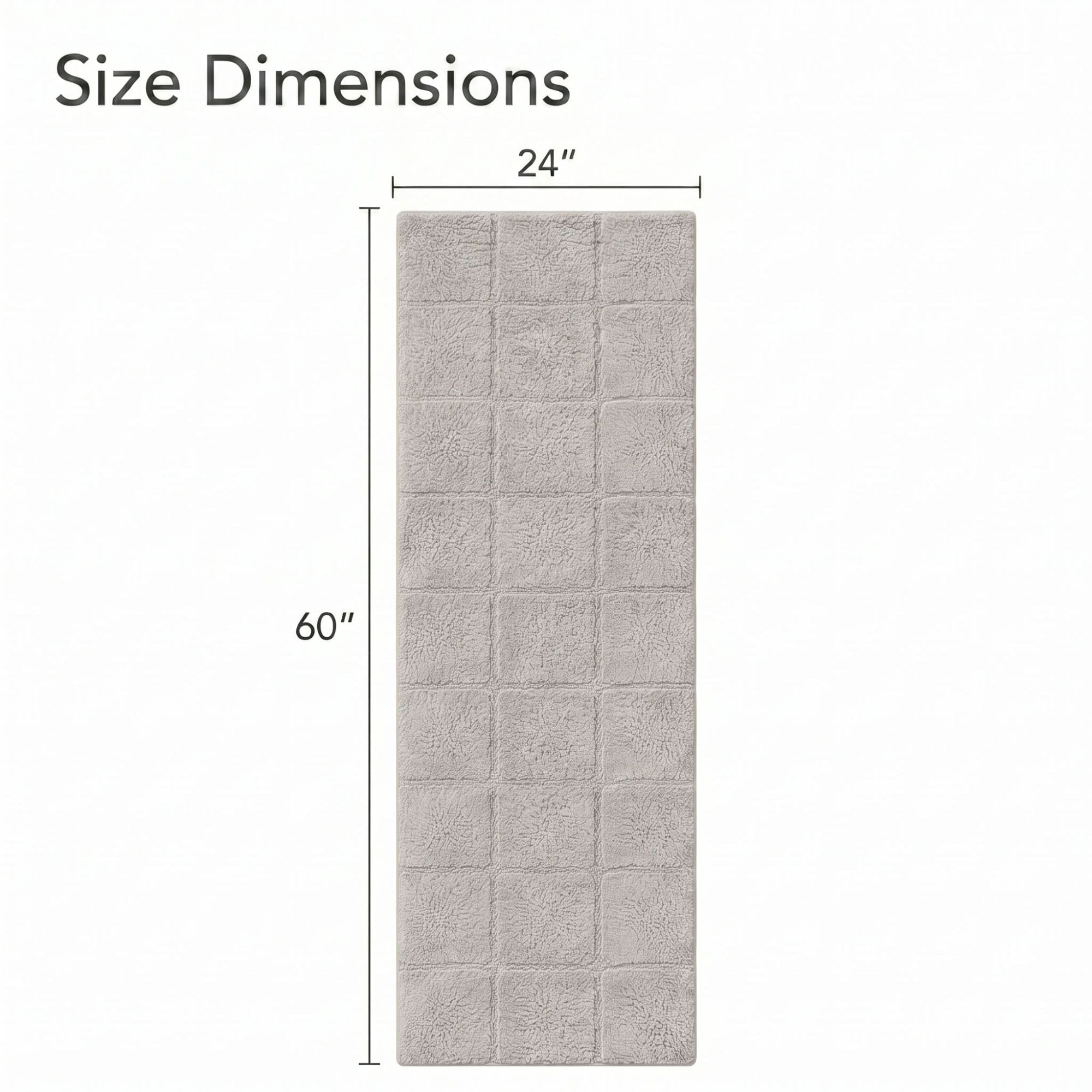 Superior Checkered Cotton Washable Non-Slip Bath Rug, Runner Size, Silver