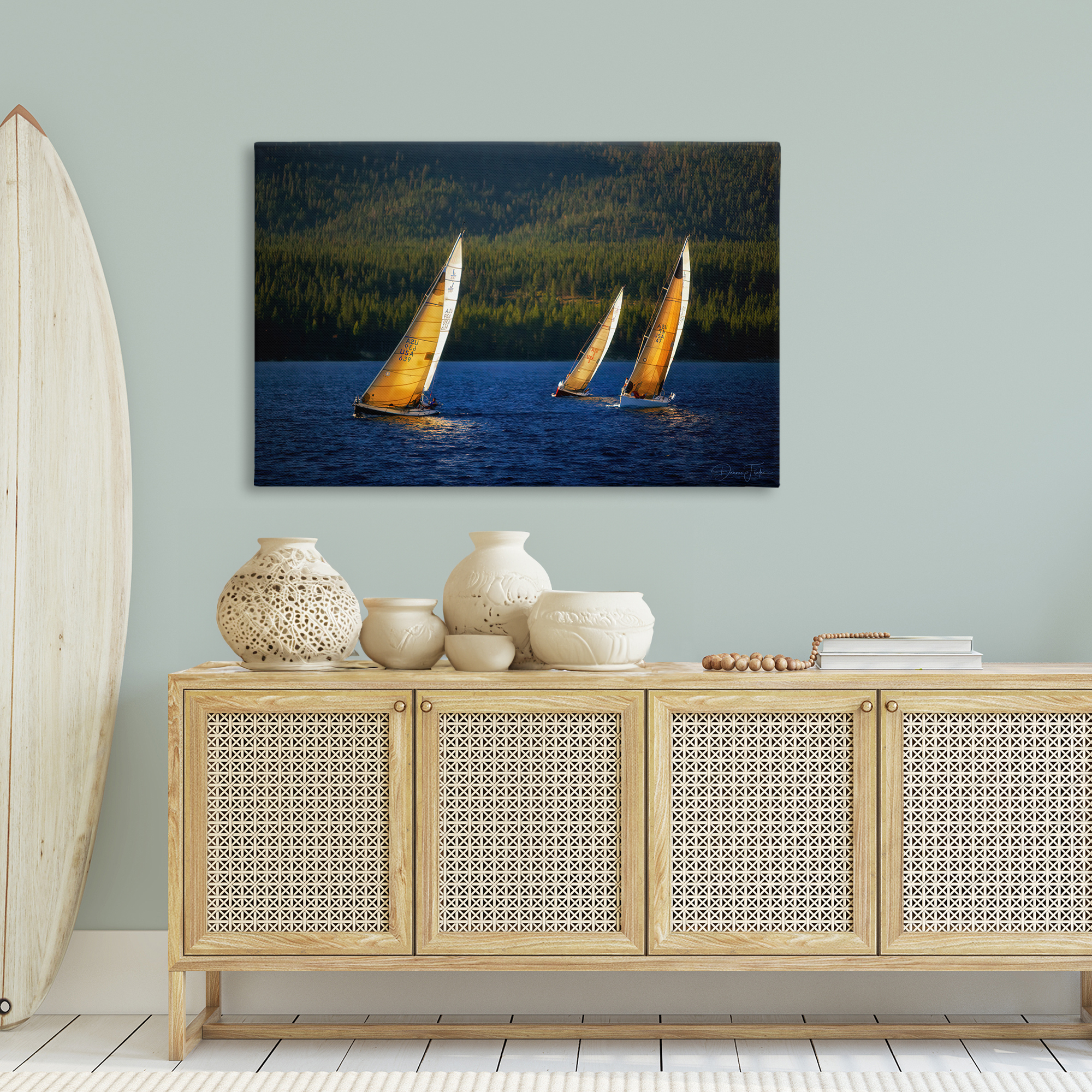 Stupell Industries Floating Sailboat Trio Transportation Photography Gallery Wrapped Canvas Art Print Wall Art, 45 x 30