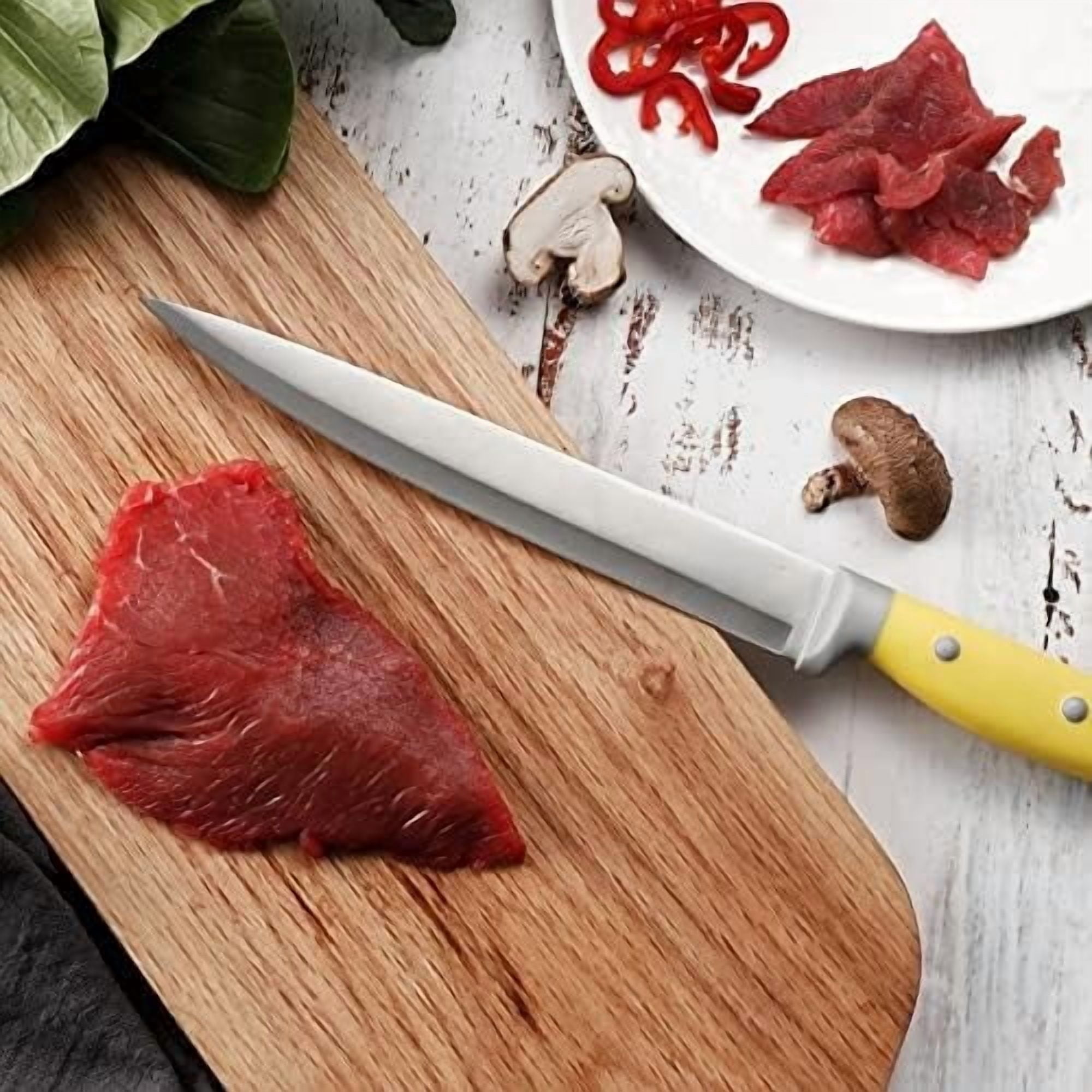 Kitchen Knife Block Set, 14 Pieces Knife Set with Wooden Block & Sharpener Steel & All-purpose Scissors, High Carbon Stainless Steel Cutlery Set (Yellow)