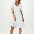 thumbnail image 4 of Sun Dresses for Women Cute Vacation Ruffle Tiered Layered V Neck Cotton Linen 2025 Beach Dresses Short Sleeve Knee Length Western Shirt Dresses White 3XL, 4 of 5