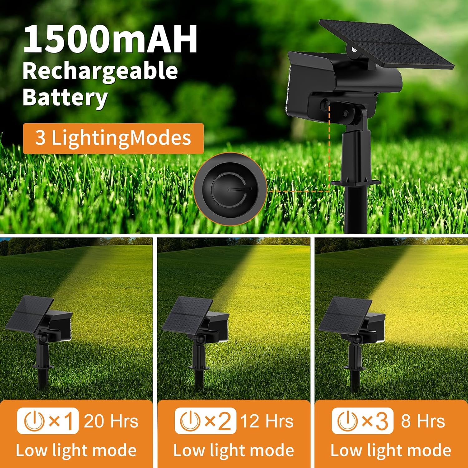 Solar Spot Lights Outdoor, 10 Pack, 3 Modes, Adjustable Landscape Solar Lights, IP65 Waterproof for Walkway, Yard, Garden, Driveway Security-Warm White