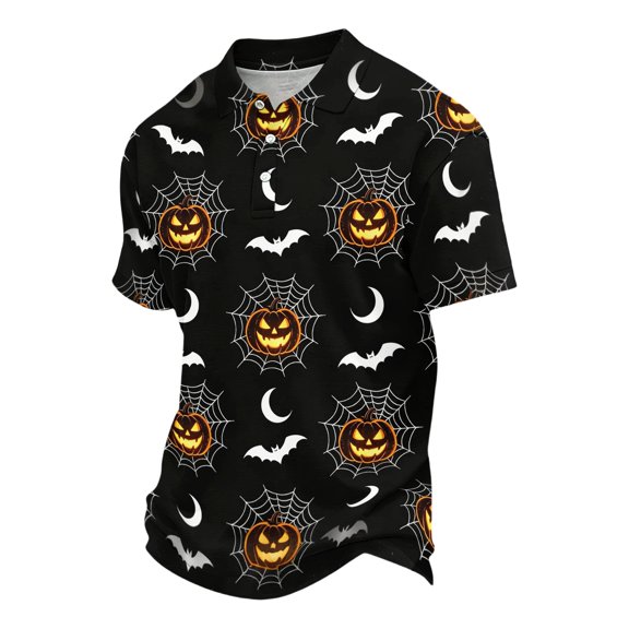JULMCOMO Halloween Polo Shirts for Men Cat Ghost Pumpkin Print Collared Short Sleeve Casual Loose Comfy Golf Shirts Holiday Party Graphic Tees Deep Red L