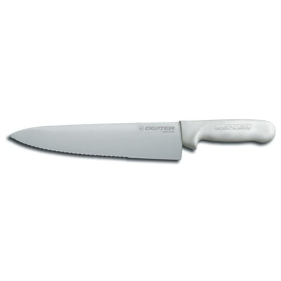 Dexter-Russell S145-10SC-PCP 10" Scalloped Cook’s Knife, High Carbon Steel Blade with Slip-Resistant Grip, Sani-Safe Series, Made in USA
