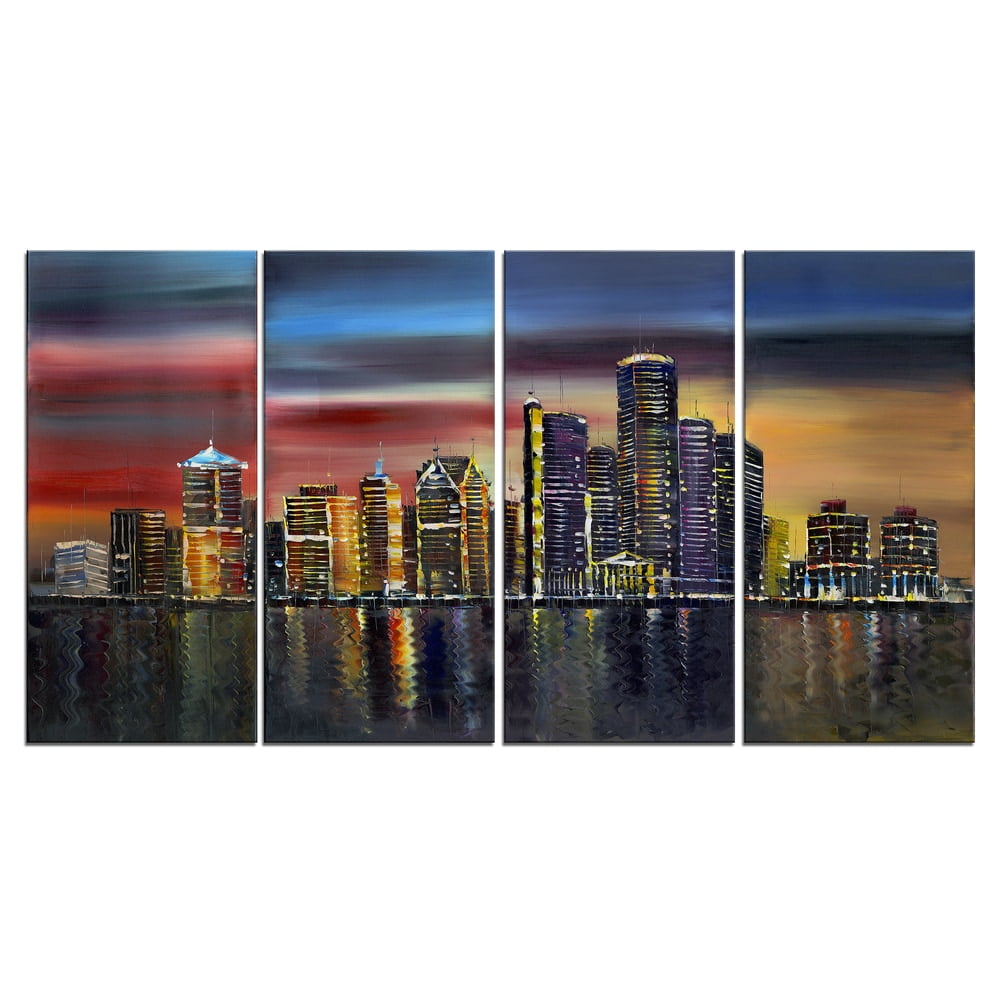 DESIGN ART City at Night" 4-piece Gallery-wrapped Canvas Art - Multi-color