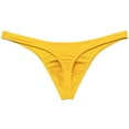 thumbnail image 4 of Botmois 2 PACK Men's Bikini T-back Underwear Male Low-rise Thong Briefs Bulge Pouch Soft Beach Tangas Silky Solid 2P-dark yellow/red brown M, 4 of 5