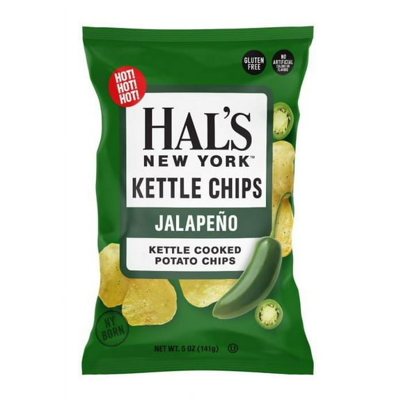 Hal's NY Kettle Cooked Potato Chips, Jalapeno, 5 oz Bags (Pack of 12)