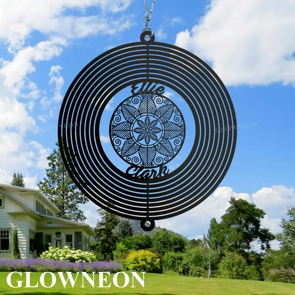 GLOWNEON Mandala Wind Spinner, Kinetic Hanging Metal Garden Decor Gift for Zen and Art Lovers