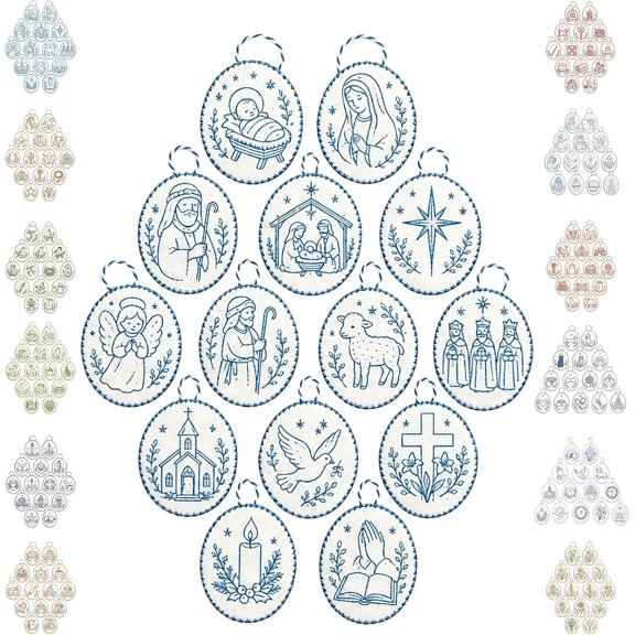 Beginner-Friendly DIY Heirloom Oval Embroidery Ornament Kit Collection Handmade Christmas Embroidery Craft Kit for Holiday Decor Gift and Creative Home Display (nativity)