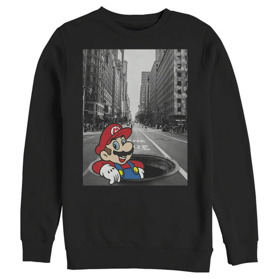 Men's Nintendo Mario Manhole Sweatshirt Black Large