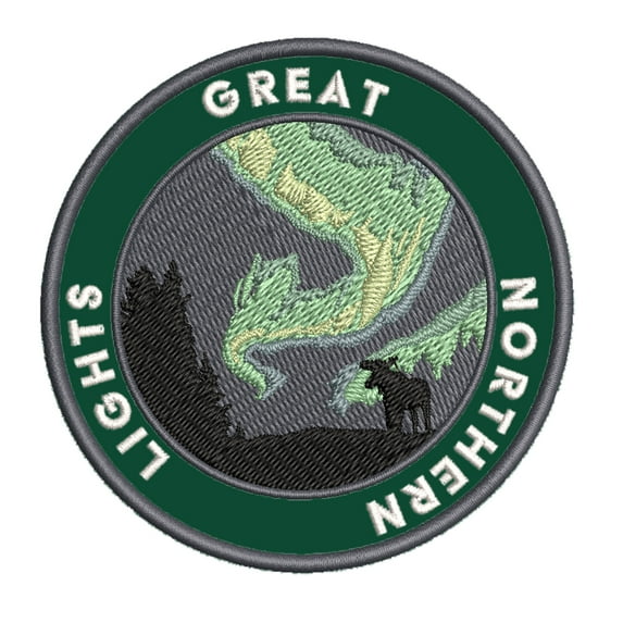 Great Northern Lights 3.5 Inch Iron Or Sew On Embroidered Fabric Badge Patch Seek Adventure, National Park Iconic Series