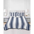 thumbnail image 2 of Quilts Full Size Bedding Set, Navy Blue Striped Lightweight Quilted Comforter, Farmhouse Aesthetic Modern Stripes Soft Reversible Bedspread Coverlet with Pillow Covers for All Season, 78" x 90", 2 of 7