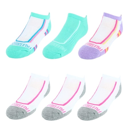 Fruit of the Loom Girls' Everyday Active No Show Athletic Socks (6 Pack ...