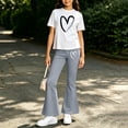 thumbnail image 6 of THDHVS Girls Fall Outfits,Girls Heart Print Round Neck Short Sleeve Top Stretchy Flared Pants Casual 2 Piece Set,Girls' Clothing Sets Dark Gray 7-8 Years, 6 of 7