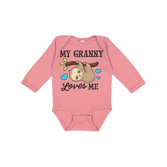 Inktastic My Granny Loves Me with Sloth and Hearts Boys or Girls Long Sleeve Baby Bodysuit