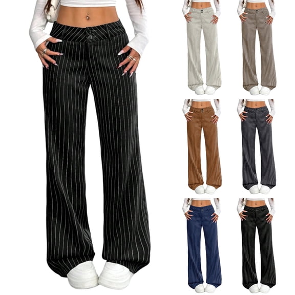Women's Soft Stretchy Wide Leg Pants for Women, Mid Elastic Waist, Straight Leg Solid Color, Business Casual Work Office Lounge, Womens Trousers Cropped Pants | UKHCCC,Black L