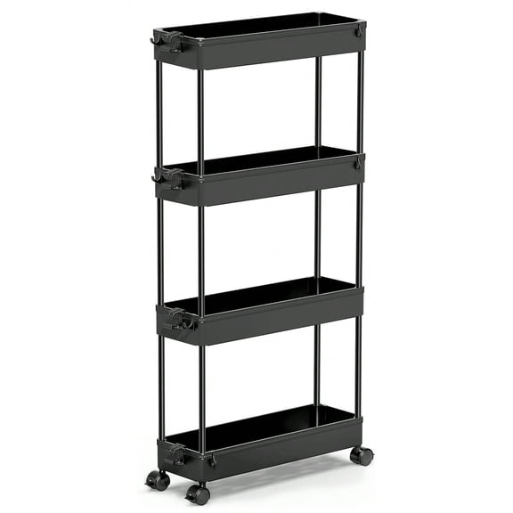 Slim 4‑Tier Rolling Storage Organizer Cart, Mobile Slide‑Out Shelves for Bathroom, Kitchen, Laundry Room & Dressers