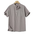 thumbnail image 2 of Ceisia Men's Shirt | Loose Stand Collar Short Sleeve Cotton-Linen Shirt | Breathable Textured Wrinkle (Multiple Solid Colors) Gift, 2 of 6