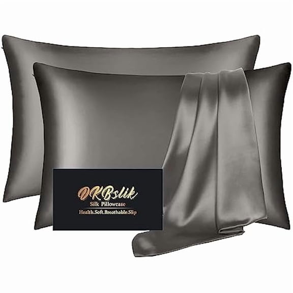 LYHSilk Pillowcase 2 Pack, Natural Mulberry Silk Pillow Case, Anti Acne Silk Pillowcase for Hair and Skin, King Size Silk Satin Pillowcase Set of 2 with Hidden Zipper, Gifts for Women Men, Dark Gray