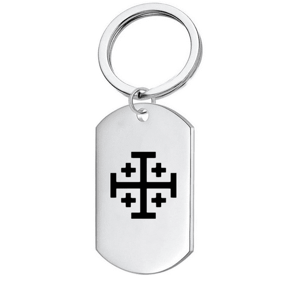 Stainless Steel Crusaders Jerusalem Gifts - Kingdom Of Jerusalem Five-fold Cross Pendant Catholic Symbol of Christianity Keychain Israel Gifts Religious Keyring for Men Women