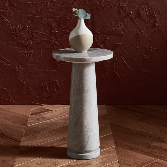 Safavieh Couture Valentia Modern Marble and Manufactured Wood Round End Table, Light Gray