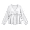 thumbnail image 4 of Women's Plus Size Long Sleeved V Neck T Shirts Causal Loose Fit Solid Tops Ladies Fall Ruffle Hem Going out Tees White02 XL, 4 of 5