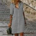 thumbnail image 2 of Gaecuw Linen Summer Dresses for Women V Neck Tshirt Dress Short Sleeve Plus Size Dresses Knee Length Midi Dresses Shift Vacation Dresses Button Beach Dresses Casual Trendy Dresses Solid Summer Dresses, 2 of 6
