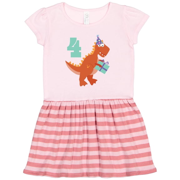Inktastic 4th Birthday Dinosaur Gift Toddler Girl Dress