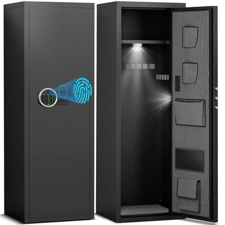 Kavey 7-8 Gun Safe for Shotguns Large Unassembled Fingerprint Gun Safe for Shotguns and Pistols with Dual Alarm and Mute Mode Long Gun Safe with Touchscreen Pad Removable Shelve